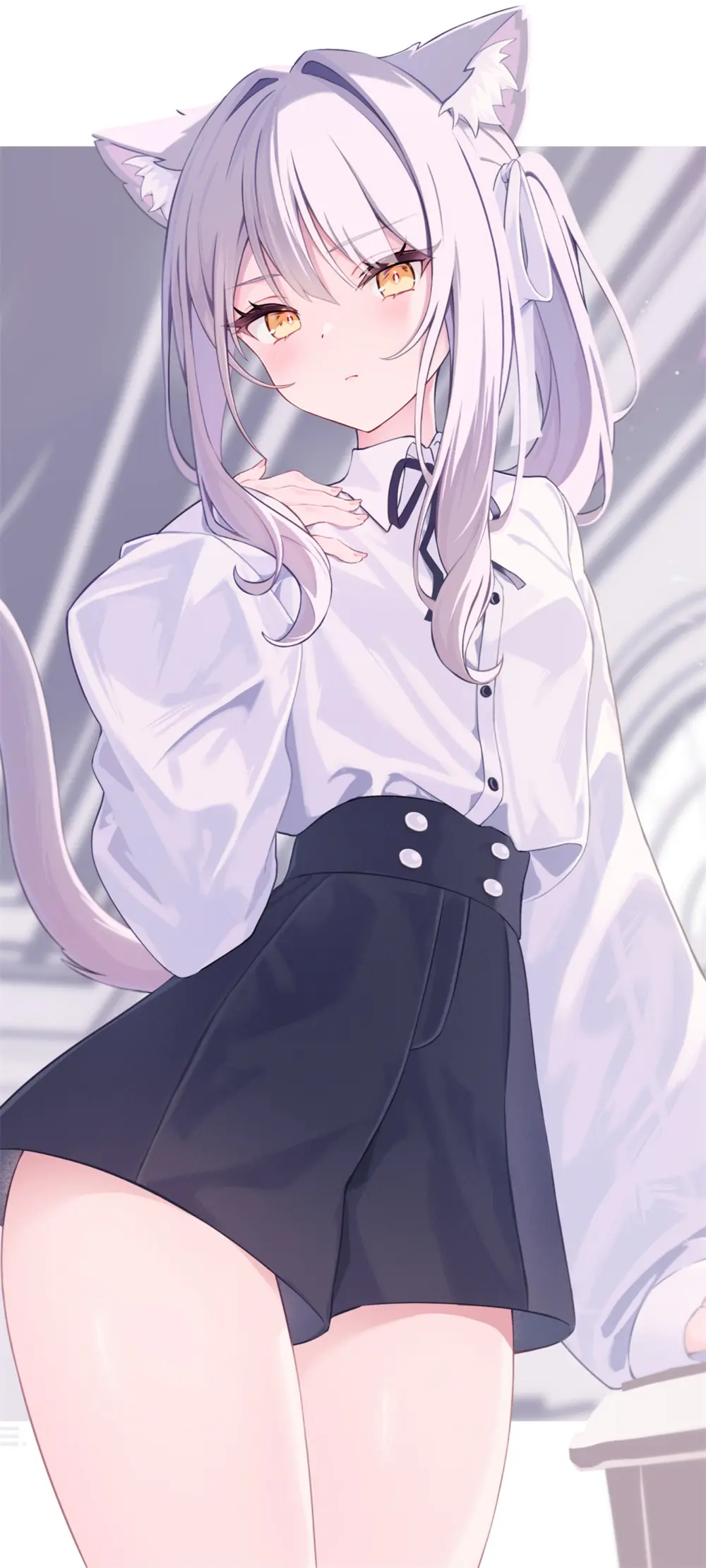 动漫壁纸 | 超可爱银发美少女 兽耳芙宁娜 今日插画壁纸推荐 壁纸-第3张