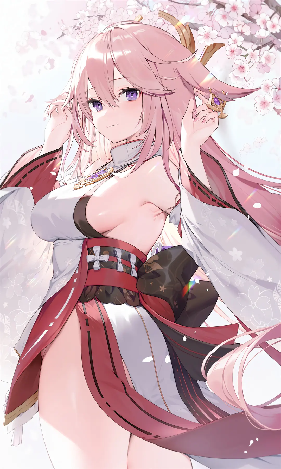 P站插画 原神 八重神子 回眸微笑 美图壁纸@むりょ-公众号小姨ai