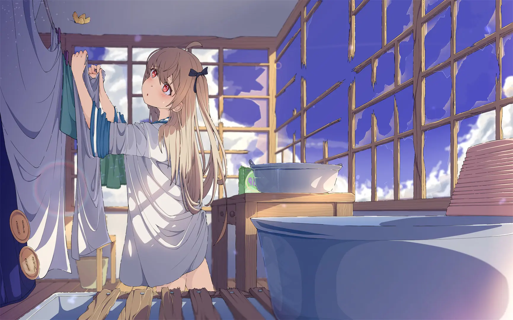 【动漫壁纸】双马尾美少女 小鸟游星野 运动 晾衣服 若是你不在 我该如何去爱 手机壁纸-第14张