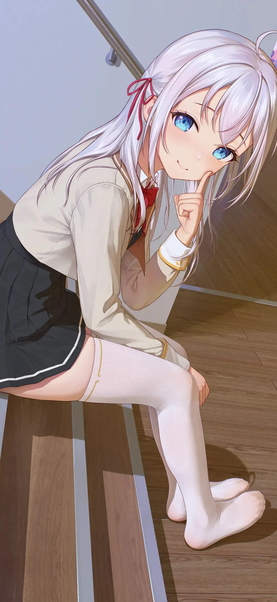 【动漫壁纸】碧蓝档案 妃咲 JK制服 白发兽耳美少女 你的人生是我来迟了 手机壁纸-第2张