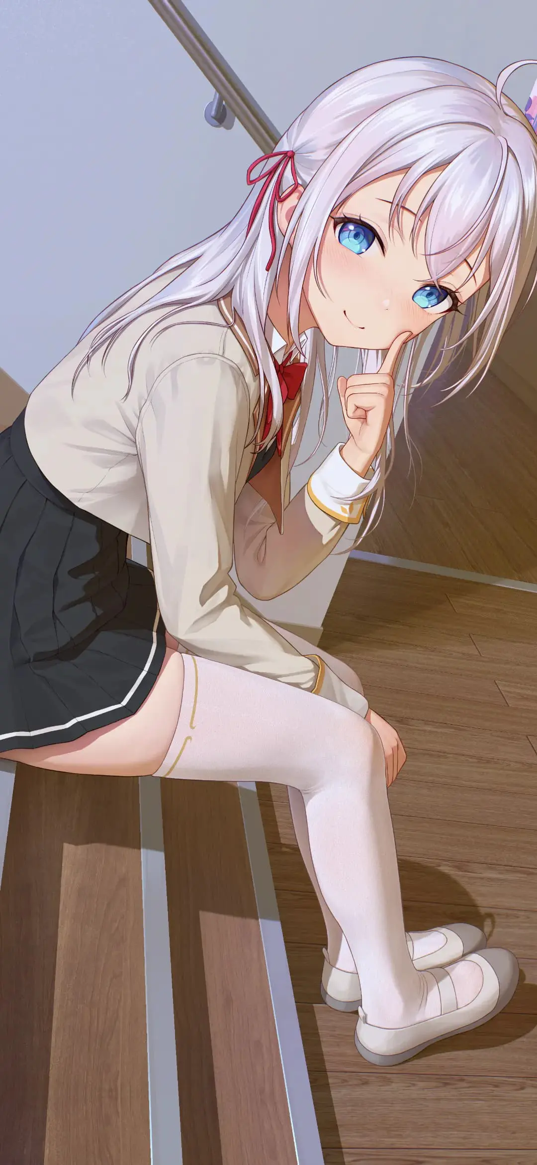 【动漫壁纸】碧蓝档案 妃咲 JK制服 白发兽耳美少女 你的人生是我来迟了 手机壁纸-第3张