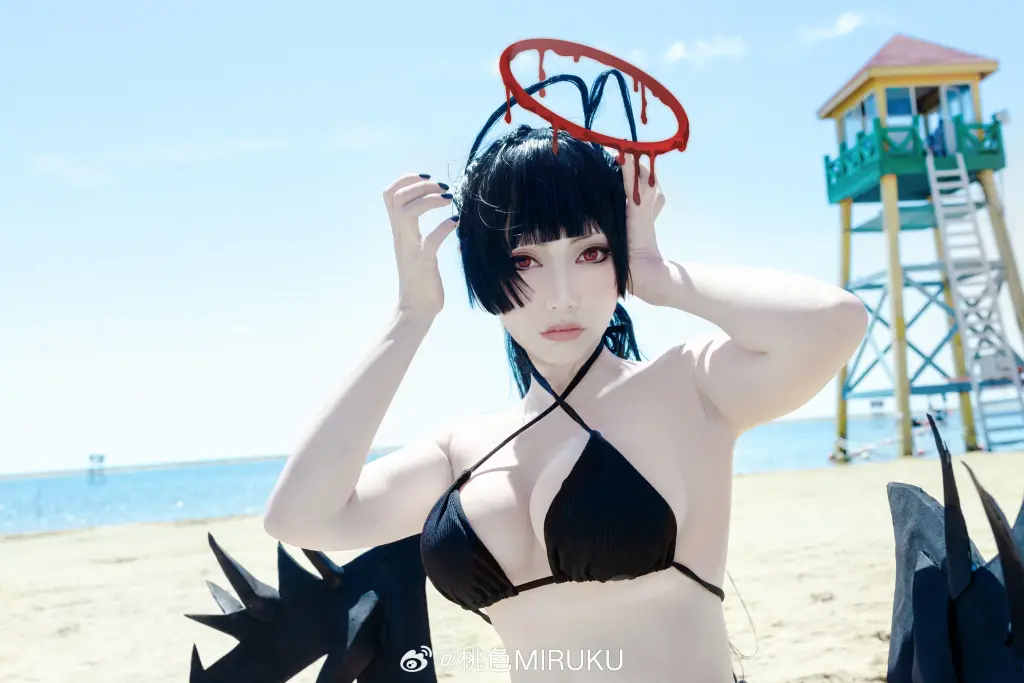 我还是第一次、像这样在海里玩、虽然很尽兴 碧蓝档案 剑先鹤城@桃色MIRUKU COSPLAY-第8张