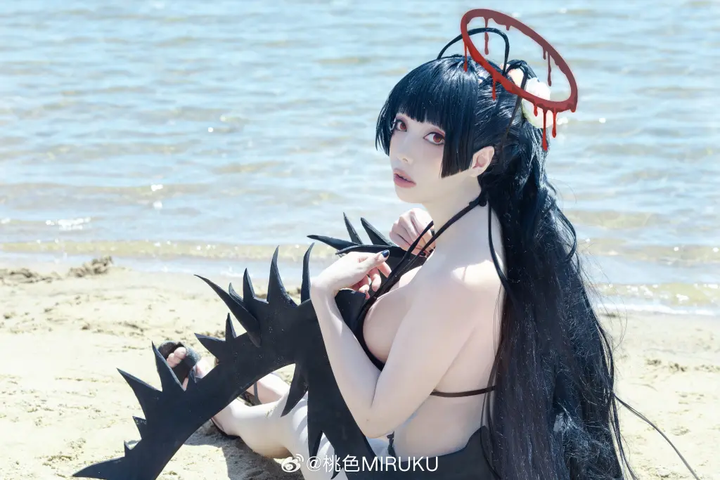 我还是第一次、像这样在海里玩、虽然很尽兴 碧蓝档案 剑先鹤城@桃色MIRUKU COSPLAY-第4张