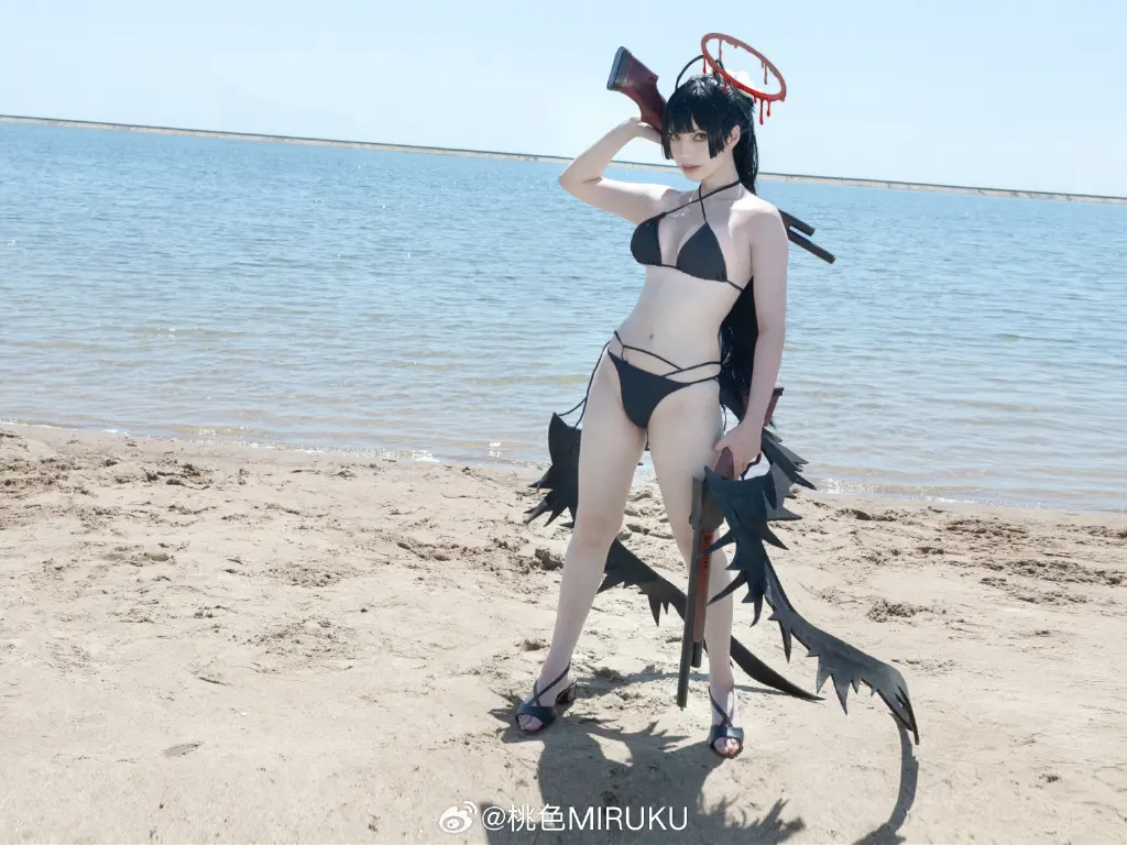 我还是第一次、像这样在海里玩、虽然很尽兴 碧蓝档案 剑先鹤城@桃色MIRUKU COSPLAY-第7张