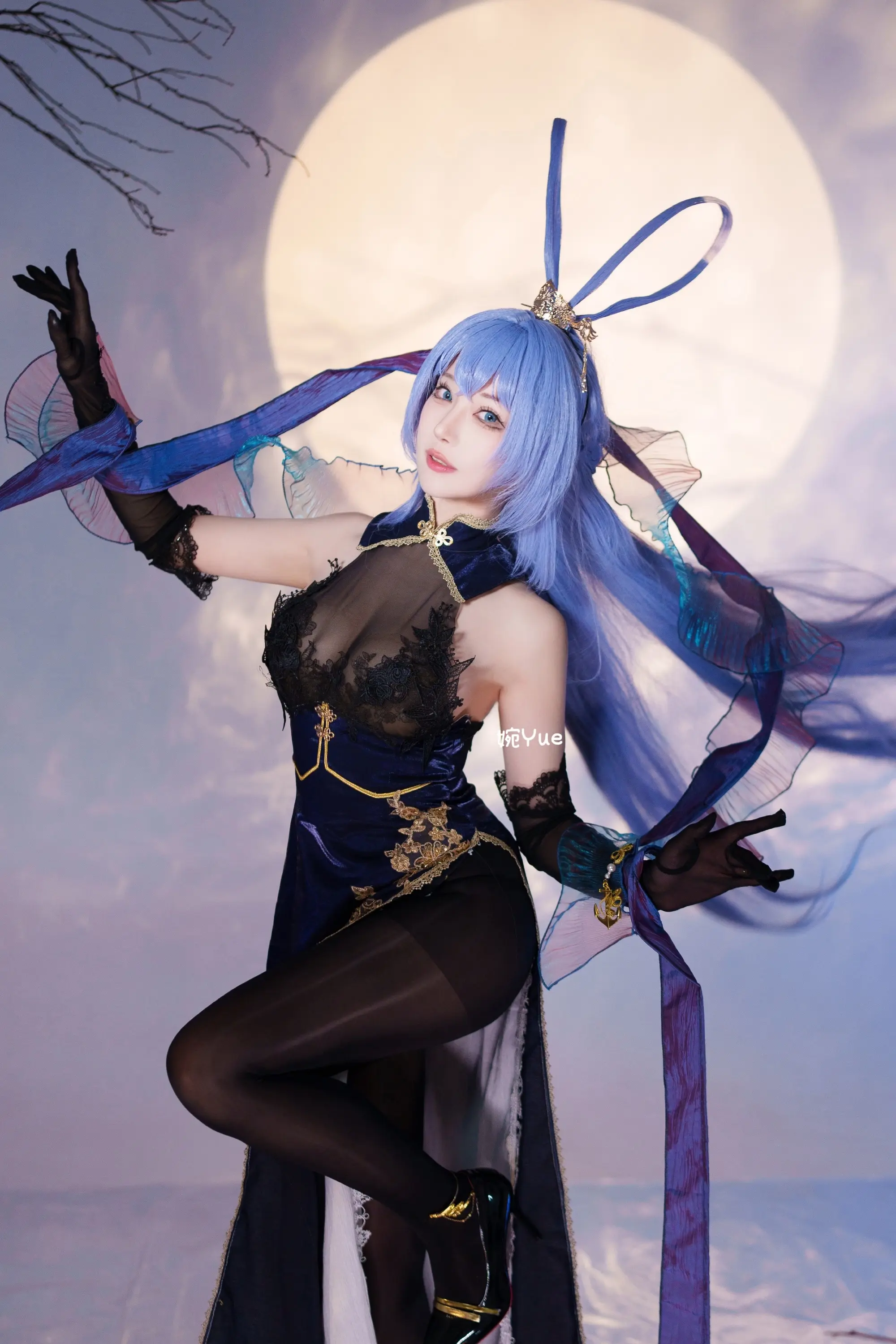 COSPLAY 碧蓝航线 花园 旗袍 月下起舞cos@-婉Yue-目标减到99斤-公众号小姨ai
