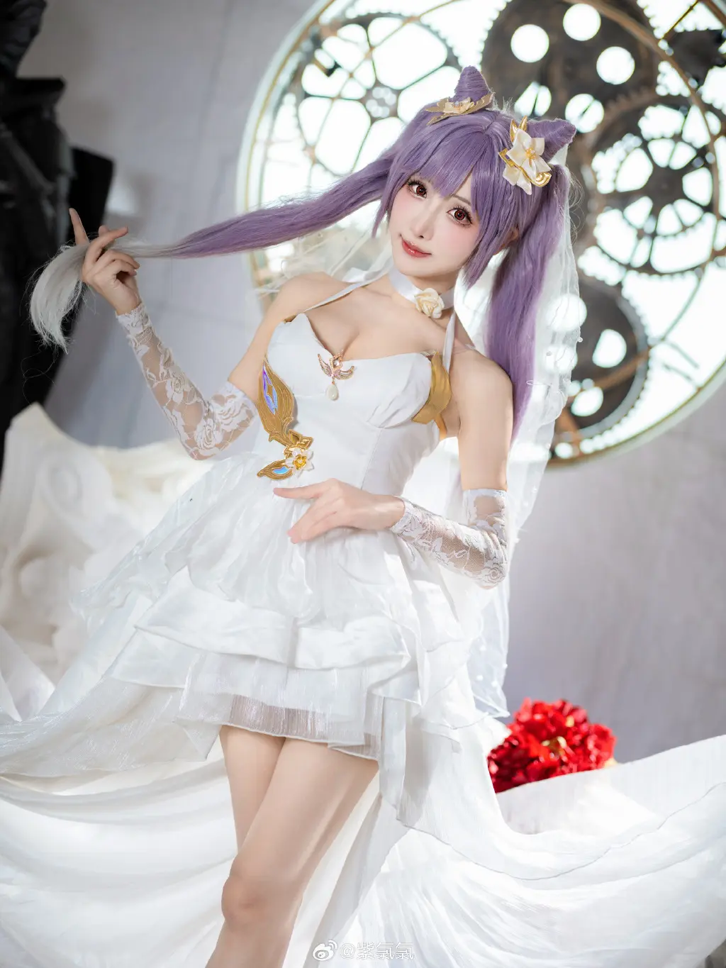 COSPLAY 🎉永远爱你 原神 刻晴 婚纱版本@紫氯氯 COSPLAY-第5张