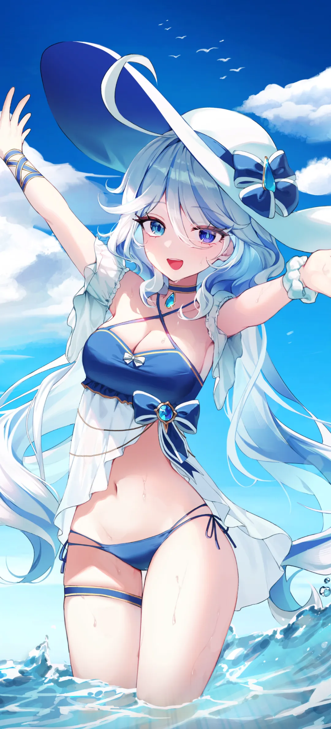【动漫壁纸】鸣潮 菲比 绝区零 星见雅 赛马娘 原神 申鹤 海边银发美少女 草帽少女 插画美图推荐-公众号小姨ai